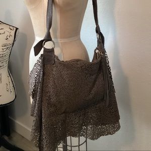 Phillip and Lillian by Allison Burns laser cut suede purse